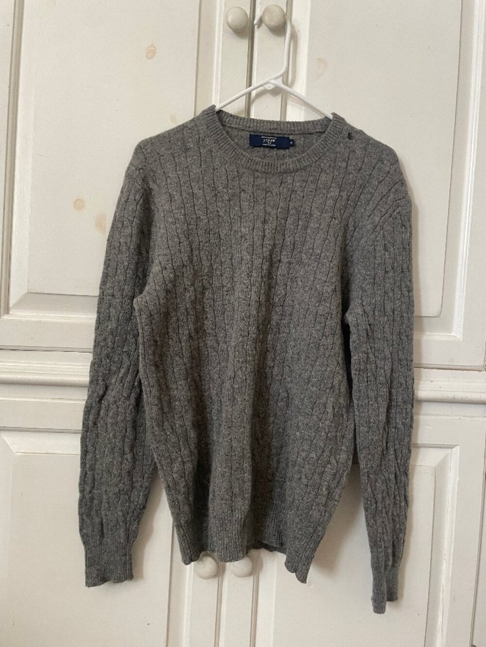 J.Crew factory lambswool mens crewneck gray cable knit sweater M *DESCRIPTION*